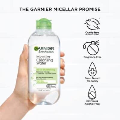 Garnier Micellar Water for Oily Skin, Facial Cleanser & Makeup Remover, Mattifying, For All Skin Types, Vegan, Cruelty Free, 13.5 Fl Oz (400mL), 1 Count - Image 6