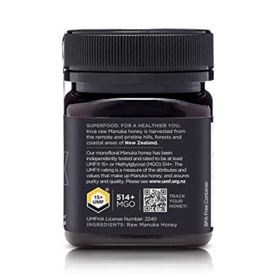 Kiva Raw Manuka Honey, Certified UMF 15+ | MGO 514+ | 100% Pure Genuine New Zealand (8.8oz/250g Bottle) | Non-GMO | Traceable | UMF & MGO Certified - Image 3