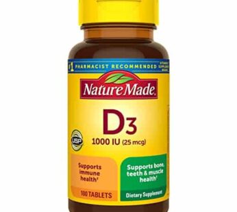 Nature Made Vitamin D3 1000 IU (25 mcg), Dietary Supplement for Bone, Teeth, Muscle and Immune Health Support, 100 Tablets, 100 Day Supply