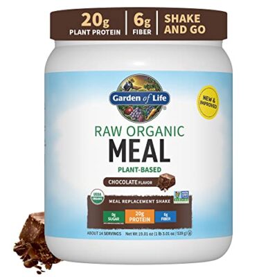 Garden of Life Vegan Protein Powder - Raw Organic Meal Replacement Shakes - Chocolate - Pea Protein, Greens and Probiotics for Women and Men, Plant Based Dairy Free All in One Shake, 14 Servings