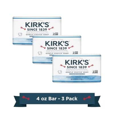 Kirk's Castile Bar Soap Clean Soap for Men, Women & Children| Premium Coconut Oil | Sensitive Skin Formula, Vegan | Original Fresh Scent | 4 oz. Bars - 3 Pack