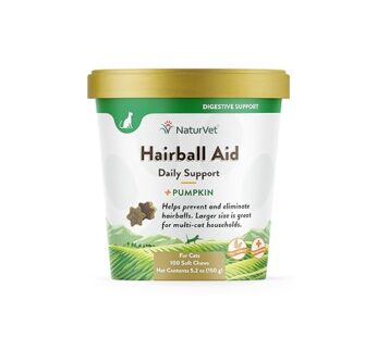 NaturVet ? Hairball Aid Supplement for Cats – Plus Pumpkin ? Helps Eliminate & Prevent Hairballs ? 100 Soft Chews