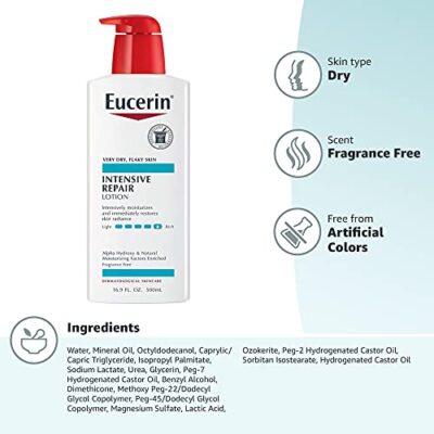 Eucerin Intensive Repair Body Lotion for Very Dry, Flaky Skin, Fragrance Free Body Moisturizer with Alpha Hydroxy, 16.9 Fl Oz Bottle - Image 15