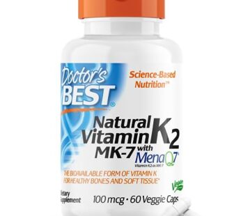 Doctor’s Best Natural Vitamin K2 Mk-7 with MenaQ7, 100mcg Vitamin K2 Supplement Supports Bone Health, Non-GMO, 60 Veggie Capsules