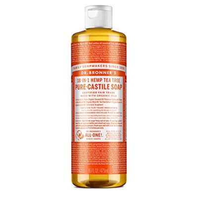 Dr. Bronner's - Pure-Castile Liquid Soap (Tea Tree, 16 ounce) - Made with Organic Oils, 18-in-1 Uses: Acne-Prone Skin, Dandruff, Laundry, Pets and Dishes, Concentrated, Vegan, Non-GMO