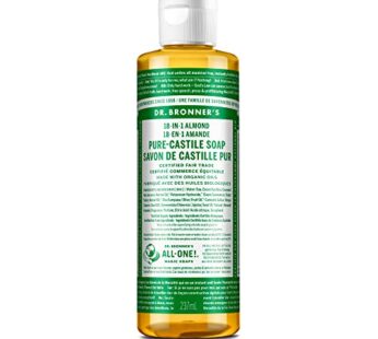 Dr. Bronner’s – Pure-Castile Liquid Soap (Almond, 8 ounce) – Made with Organic Oils, 18-in-1 Uses: Face, Body, Hair, Laundry, Pets and Dishes, Concentrated, Vegan, Non-GMO