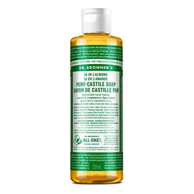 Dr. Bronner's - Pure-Castile Liquid Soap (Almond, 8 ounce) - Made with Organic Oils, 18-in-1 Uses: Face, Body, Hair, Laundry, Pets and Dishes, Concentrated, Vegan, Non-GMO