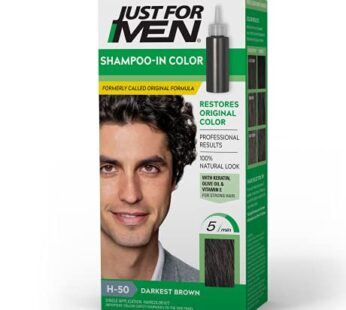 Just For Men Shampoo-In Color (Formerly Original Formula), Mens Hair Color with Keratin and Vitamin E for Stronger Hair – Darkest Brown, H-50, Pack of 1