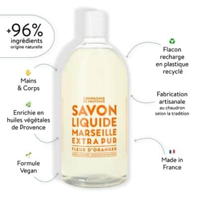 Compagnie de Provence Savon de Marseille Extra Pure Liquid Soap - Orange Blossom - 33.8 fl oz Plastic Bottle Refill - Image 2