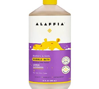 Alaffia Babies and Kids Bubble Bath, Gentle Baby Essentials for Delicate Skin, Cleansing & Calming Bubbles, Plant Based Formula, Vegan, Lemon Lavender, 32 Fl Oz