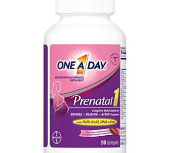 ONE A DAY Women’s Prenatal 1 Multivitamin, Supplement for Before, During, and Post Pregnancy, Including Vitamins A, C, D, E, B6, B12, and Omega-3 DHA, 90 Count (Packaging May Vary)