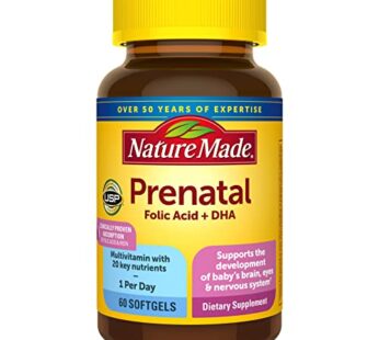 Nature Made Prenatal with Folic Acid + DHA, Prenatal Vitamin and Mineral Supplement for Daily Nutritional Support, 60 Softgels, 60 Day Supply