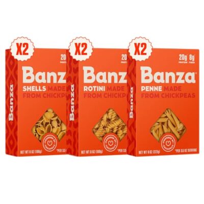 Banza Gluten-Free Chickpea Pasta, Variety Pack 20g Protein | Lower Carb | High Fiber | High Protein | Plant Based Pasta | 8oz (Pack of 6)