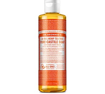 Dr. Bronner’s – Pure-Castile Liquid Soap (Tea Tree, 8 ounce) – Made with Organic Oils, 18-in-1 Uses: Acne-Prone Skin, Dandruff, Laundry, Pets and Dishes, Concentrated, Vegan, Non-GMO