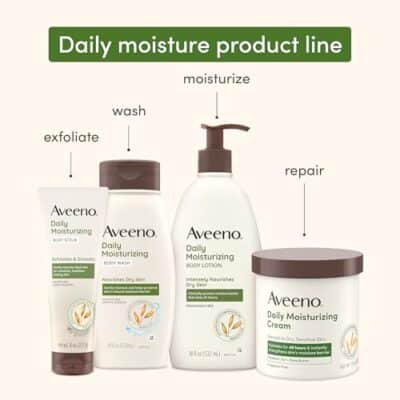 Aveeno Daily Moisturizing Body Lotion with Soothing Prebiotic Oat, Gentle Lotion Nourishes Dry Skin With Moisture, Paraben-, Dye- & Fragrance-Free, Non-Greasy & Non-Comedogenic, 12 fl. Oz - Image 7