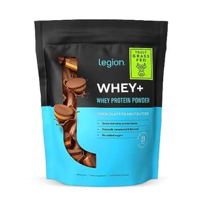 LEGION Whey+ Whey Protein Powder (Chocolate Peanut Butter) - Low Calorie Whey Isolate Protein Powder - Non-GMO, Lactose-Free, Sugar-Free Whey Protein Isolate Powder from Grass Fed Cows (30 Servings)