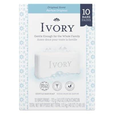 Ivory Gentle Bath Bar Soap, Safe for Entire Family, Free of Dyes and Heavy Perfumes, Original Scent, 4 oz (10 Count)