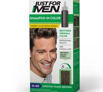 Just For Men Shampoo-In Color (Formerly Original Formula), Mens Hair Color with Keratin and Vitamin E for Stronger Hair – Medium-Dark Brown, H-40, Pack of 1