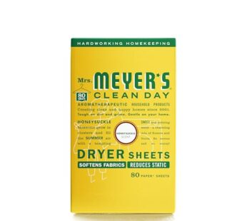 MRS. MEYER’S CLEAN DAY Dryer Sheets, Fabric Softener, Reduces Static, Infused with Essential Oils, Honeysuckle, 80 Count