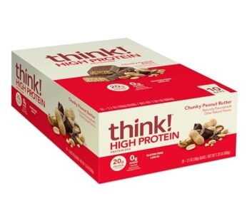 think! Protein Bars, High Protein Snacks, Gluten Free, Kosher Friendly, Chunky Peanut Butter, Nutrition Bars, 2.1 Oz per Bar, 10 Count (Packaging May Vary)