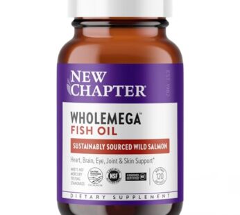 New Chapter Wholemega Fish Oil Supplement – Wild Alaskan Salmon Oil with Omega-3 + Vitamin D3 + Astaxanthin + Sustainably Caught – 120 ct, 1000mg Softgels