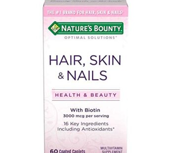 Nature’s Bounty Optimal Solutions Hair, Skin & Nails Formula, 120 Coated Caplets (2 X 60 Count)