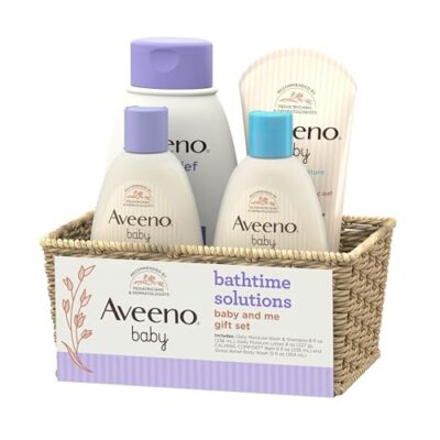 Aveeno Baby Bathtime Solutions Baby & Me Gift Set with Baby Wash & Shampoo, Calming Baby Bath, Baby Daily Moisturizing Lotion & Stress Relief Body Wash for Mom, Oatmeal, 4 Items - Image 7