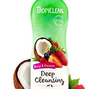 TropiClean Berry & Coconut Deep Cleansing Dog Shampoo | Deodorizing Dog Shampoo | Natural Pet Shampoo Derived from Natural Ingredients | Cat Friendly | Made in the USA | 20 oz.