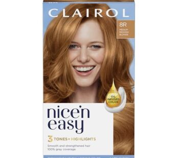 Clairol Nice’n Easy Permanent Hair Dye, 8R Medium Reddish Blonde Hair Color, Pack of 1