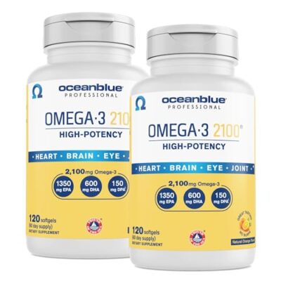 Oceanblue Professional Omega-3 2100 ? 120 ct ? 2 Pack ? Triple Strength Burpless Fish Oil Supplement with High- Potency EPA, DHA, DPA ? Wild-Caught ? Orange Flavor (120 Servings)