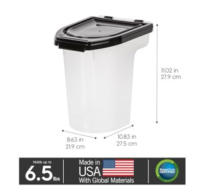 IRIS USA WeatherPro Airtight Dog Food Storage Container, Up to 6.5 lbs, Treat Box for Dog Cat and Bird Food, Keep Fresh, Translucent Body, Easy Clean Up, BPA free, Clear/Black - Image 6