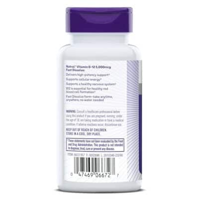 Natrol Vitamin B12 Fast Dissolve Tablets, Promotes Energy, Supports a Healthy Nervous System, Maximum Strength, Strawberry Flavor, 5,000mcg, 100 Count - Image 9