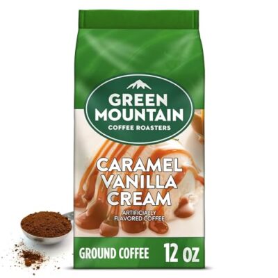 Green Mountain Coffee Roasters, Caramel Vanilla Cream, Ground Flavored Coffee, Light Roast, Bagged 12oz.