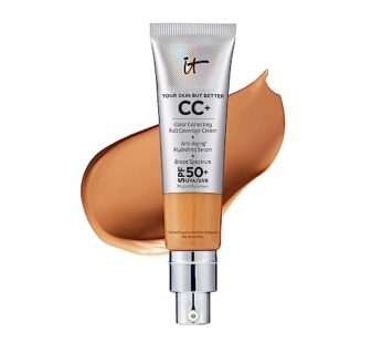 IT Cosmetics Your Skin But Better CC+ Cream, Tan (W) – Color Correcting Cream, Full-Coverage Foundation, Hydrating Serum & SPF 50+ Sunscreen – Natural Finish – 1.08 fl oz