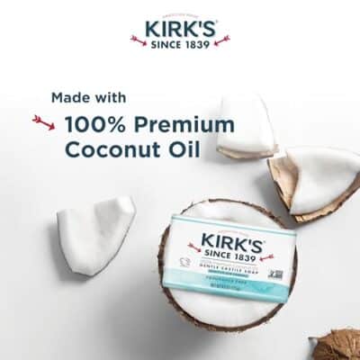 Kirk's Castile Bar Soap Clean Soap for Men, Women & Children | Premium Coconut Oil | Sensitive Skin Formula, Vegan | Fragrance-Free/Unscented | 4 oz. Bars - 3 Pack - Image 3