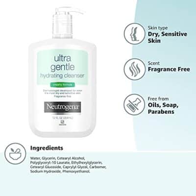 Neutrogena Ultra Gentle Hydrating Facial Cleanser, Non-Foaming Face Wash for Sensitive Skin, Gently Cleanses Face Without Over Drying, Oil-Free, Soap-Free, Fragrance-Free, 12 fl. oz - Image 9