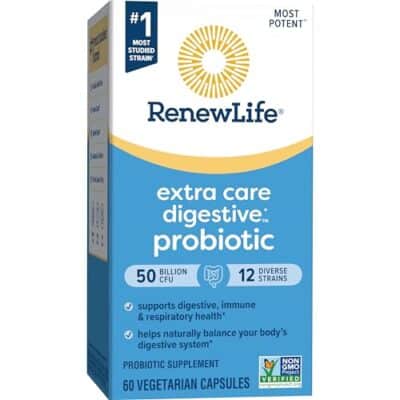 Renew Life Extra Care Digestive Probiotic Capsules, 50 Billion CFU Guaranteed, Daily Supplement Supports Immune, Digestive, Respiratory Health(1), L. Rhamnosus GG, Dairy, Soy and Gluten-Free, 60 Count - Image 8