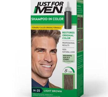 Just For Men Shampoo-In Color (Formerly Original Formula), Mens Hair Color with Keratin and Vitamin E for Stronger Hair – Light Brown, H-25, Pack of 1