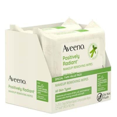 Aveeno Positively Radiant Oil-Free Makeup Removing Face Wipes to Help Even Skin Tone and Texture with Moisture-Rich Soy Extract, Gentle Facial Cleansing Wipes, Twin Pack, 2 x 25 ct. - Image 7