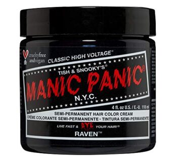 MANIC PANIC Raven Black Hair Dye – Classic High Voltage – Semi Permanent Cool-toned Black Hair Color With A Blue/Green Undertone – Vegan, PPD And Ammonia Free (4oz)