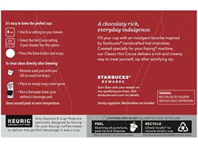 Starbucks Classic Hot Cocoa K-Cup Pods, Made with Real Cocoa & Nonfat Milk, K-Cup Pods for Keurig Brewing System, 10 CT K-Cups Per Box (10 Count (Pack of 2)) - Image 7