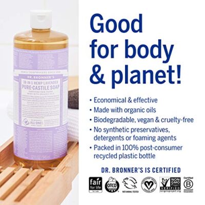 Dr. Bronner's - Pure-Castile Liquid Soap (Lavender, 32 ounce) - Made with Organic Oils, 18-in-1 Uses: Face, Body, Hair, Laundry, Pets and Dishes, Concentrated, Vegan, Non-GMO - Image 3