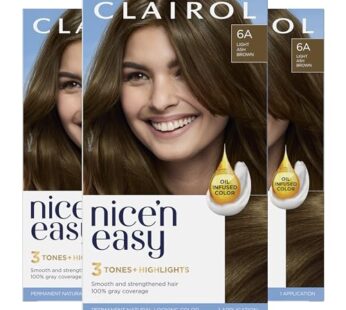 Clairol Nice’n Easy Permanent Hair Dye, 6A Light Ash Brown Hair Color, Pack of 3