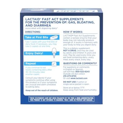 Lactaid Fast Act Lactose Intolerance Relief Caplets with Lactase Enzyme to Prevent Gas, Bloating & Diarrhea Due to Lactose Sensitivity, Ideal for Travel & On-The-Go, 32 Packs of 1-count - Image 9
