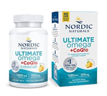 Nordic Naturals Ultimate Omega + CoQ10, Lemon – 60 Soft Gels – 1280 mg Omega-3 + 100 mg CoQ10 – Heart Health, Cellular Energy, Antioxidant Support – Non-GMO – 30 Servings