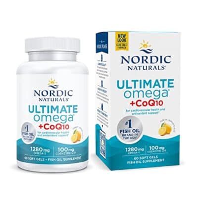 Nordic Naturals Ultimate Omega + CoQ10, Lemon - 60 Soft Gels - 1280 mg Omega-3 + 100 mg CoQ10 - Heart Health, Cellular Energy, Antioxidant Support - Non-GMO - 30 Servings