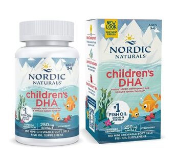 Nordic Naturals Children?s DHA, Strawberry – 180 Mini Chewable Soft Gels for Kids – 250 mg Omega-3 with EPA & DHA – Brain Development & Function – Non-GMO – 45 Servings