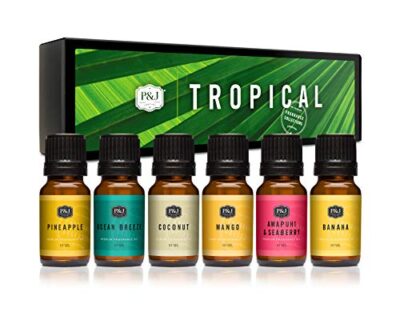 P&J Fragrance Oil Tropical Set | Banana, Coconut, Awapuhi and Seaberry, Pineapple, Mango, Ocean Breeze Candle Scents for Making, Freshie Scents, Soap Making Supplies, Diffuser