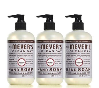 MRS. MEYER’S CLEAN DAY Hand Soap, Made with Essential Oils, Biodegradable Formula, Lavender, 12.5 fl. oz – Pack of 3