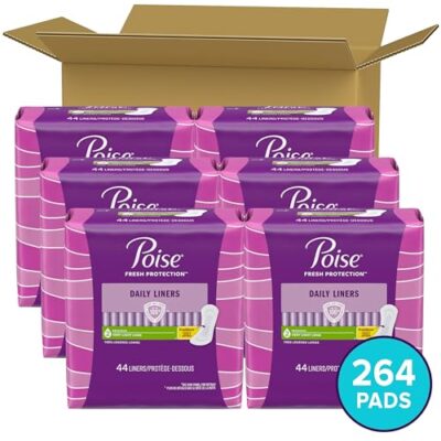 Poise Daily Liners, Incontinence Panty Liners, 2 Drop Very Light Absorbency, Long Length, 264 Count of Pantiliners (6 Packs of 44), Packaging May Vary - Image 2